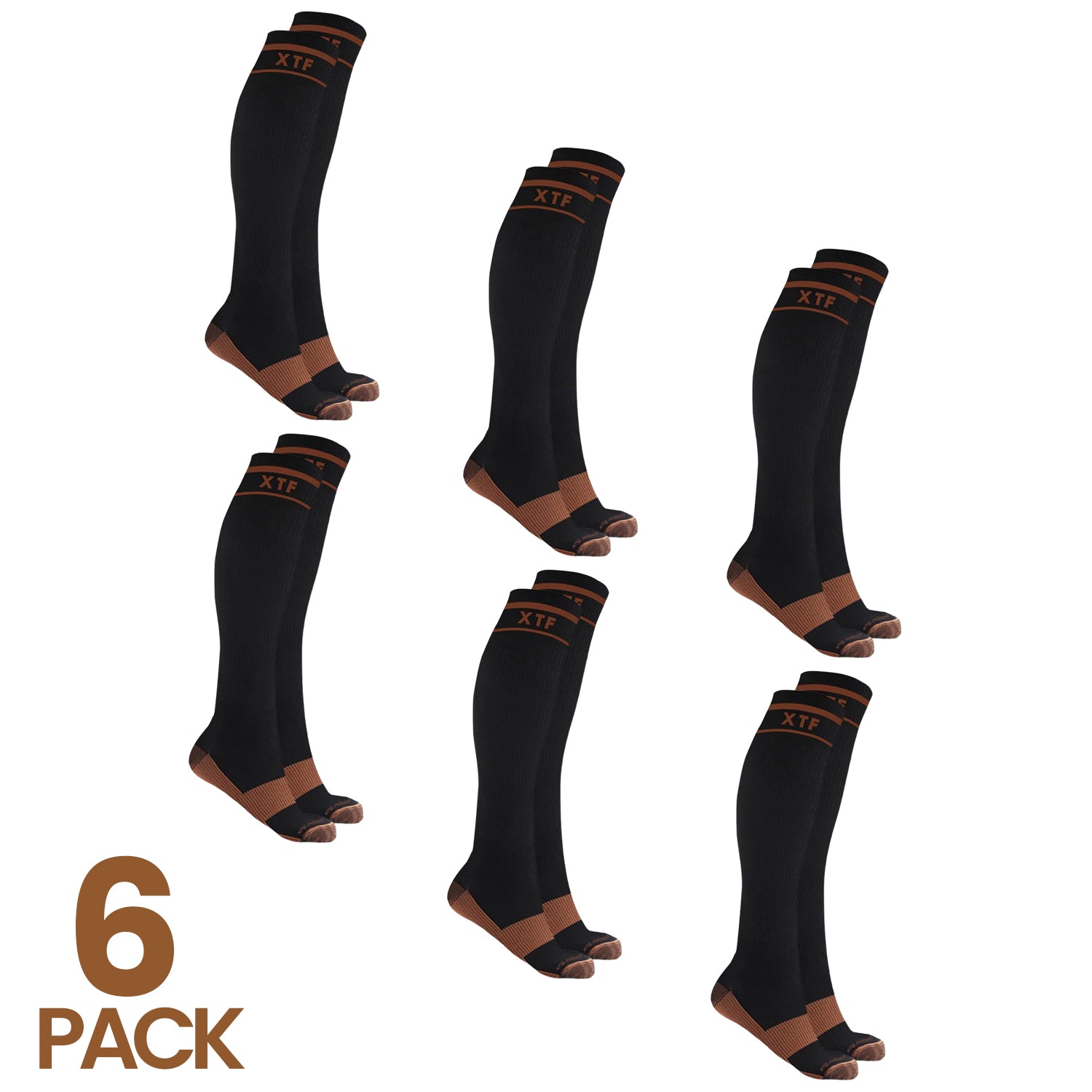 Extreme Fit Copper-Infused Knee-High Compression Socks 6-Pair Pack