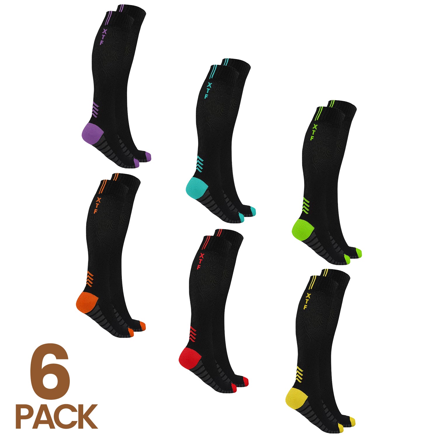 HIGH ENERGY GRADUATED KNEE-HIGH COMPRESSION RUNNING SOCKS (6-PAIRS)